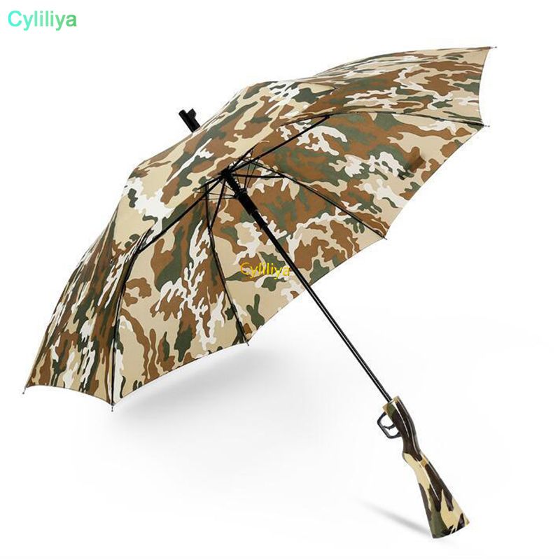 Camuflaje paraguas 98k mango largo Paraguas plegable semiautomática protector solar Pesca Senderismo Paraguas Paraguas