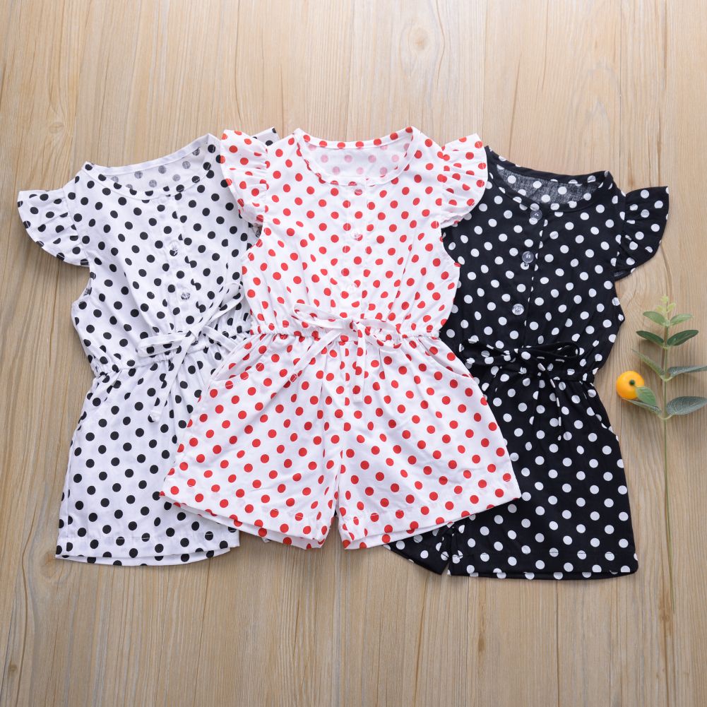 Kid Girl Polka Dot Romper Off Shoulder Bodysuit Jumpsuit Outfit Clothes Playsuit