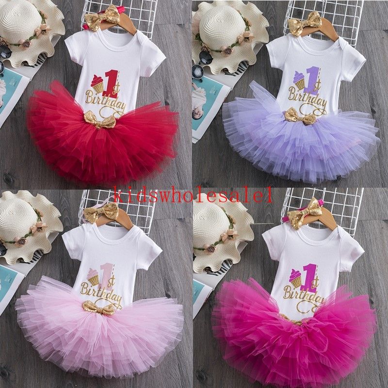 3pcs Outfit Toddler Baby Princess Girl Baptism Birthday Chirstening Tulle Dress
