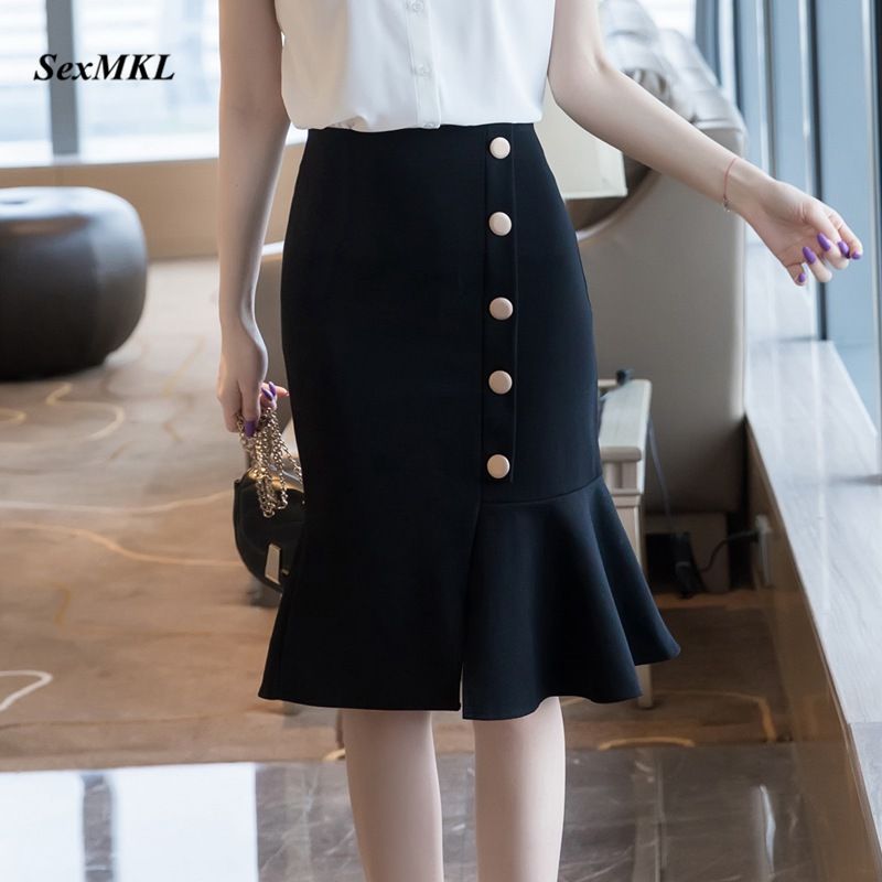 ayudante Enviar mosquito Negro para mujer faldas largas de moda 2020 estilo coreano de la cremallera  de cintura alta