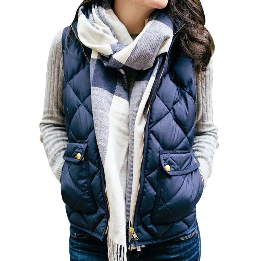 2020 Heflashor 2019 Autumn Winter Vest Women Quilted Jacket Waistcoat