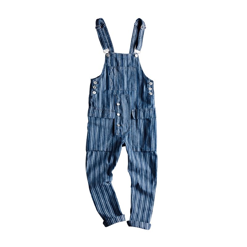 striped denim jumpsuit