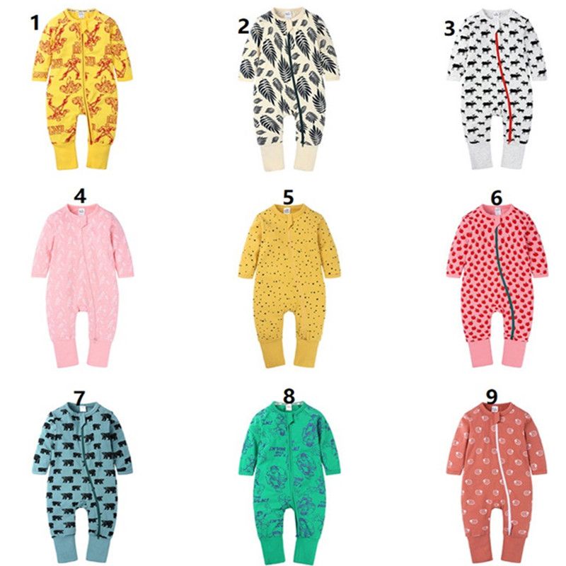 Newborn Infant Baby Boys Girls Long Sleeve Cartoon Print Zipper Romper Jumpsuit Outfits