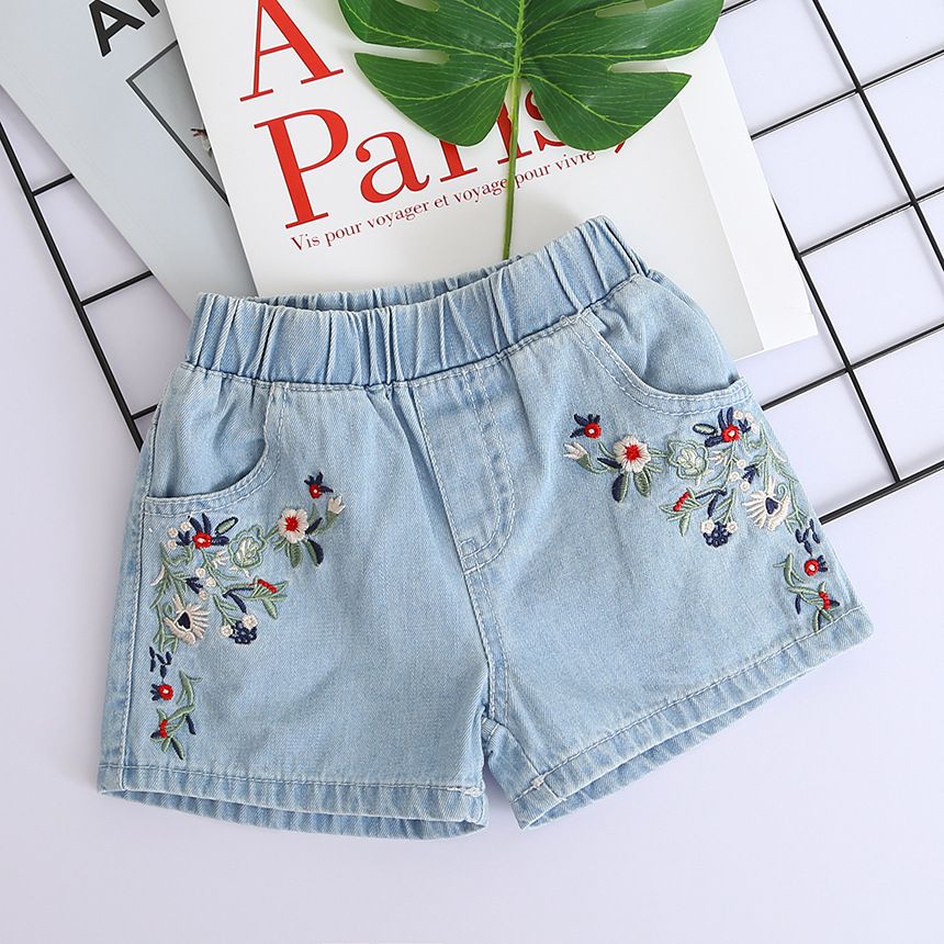 Pantalones cortos para niños Flores bordadas para niños Pantalones cortos  de mezclilla Ropa para niñas Estilo