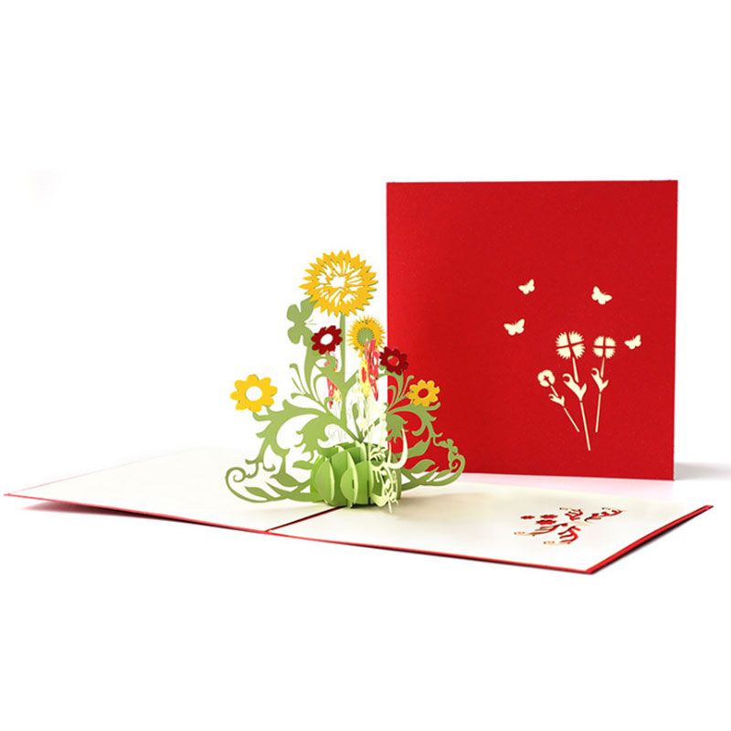 3D Pop Up Rose Flowers Greeting Card Christmas Birthday New Year Invitation