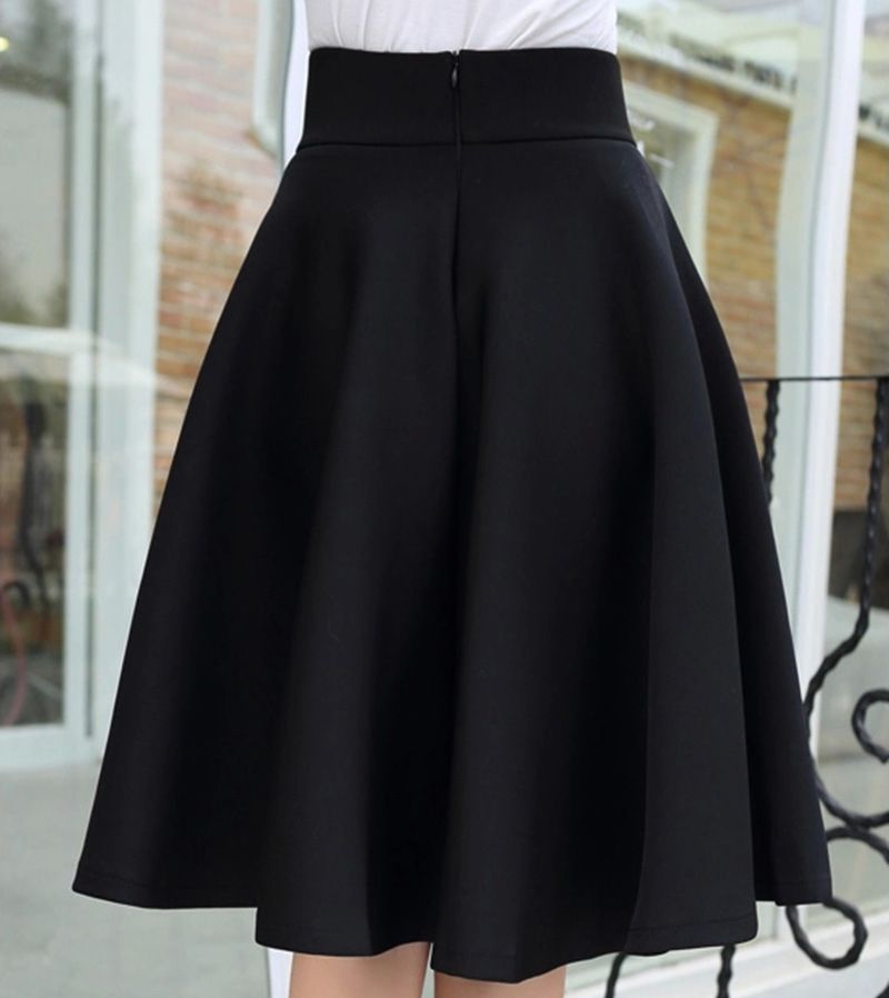 Faldas largas elegantes de calle Estilo de la Falda midi de la vendimia de las mujeres negras sólidas negras de la cintura alta