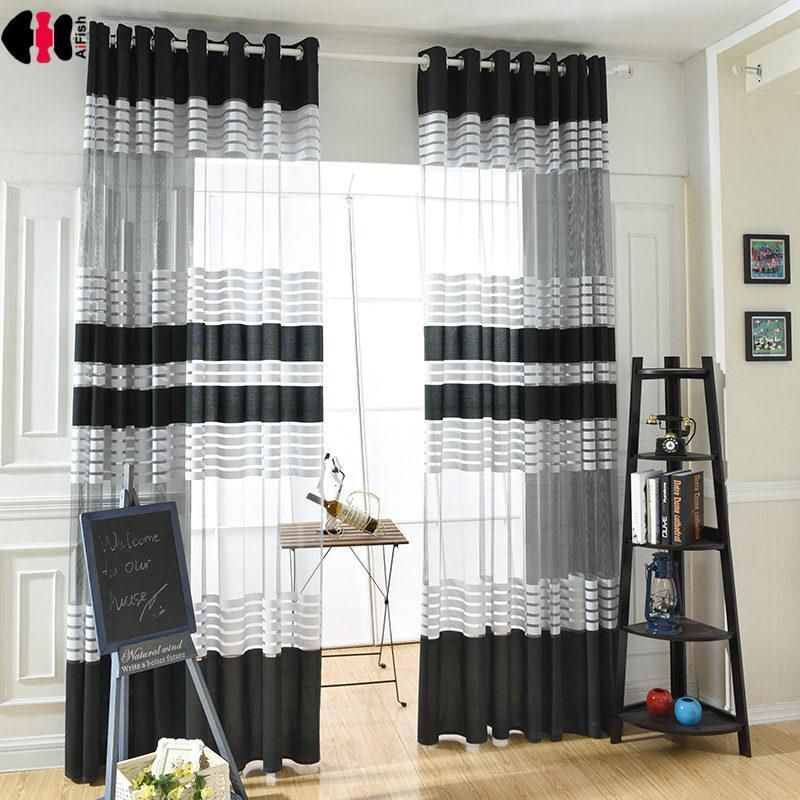 compre blanco negro cortinas rayadas para el dormitorio de la sala moderna simple de la ventana francesa pastoral tratamiento rideaux js46c a 48 02