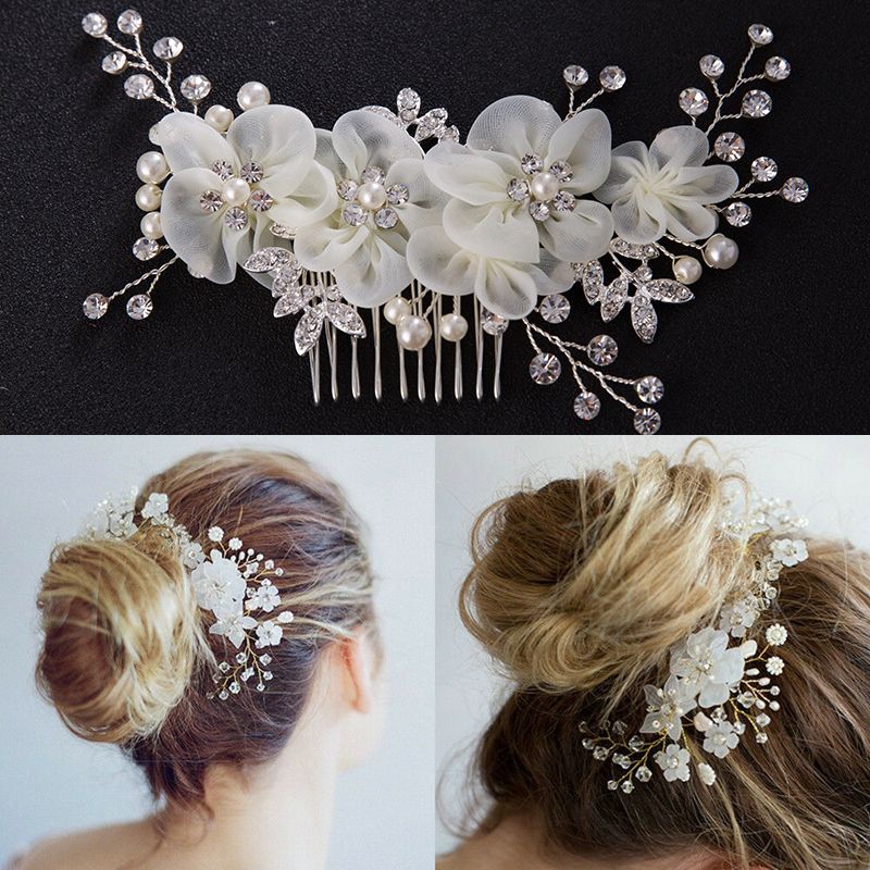 Bundle Pearl Earrings+Bride Bridesmaid wedding Crystal Hair Accessories Pin Comb