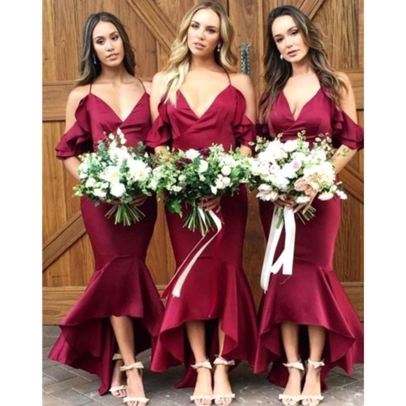 burgundy midi bridesmaid dress