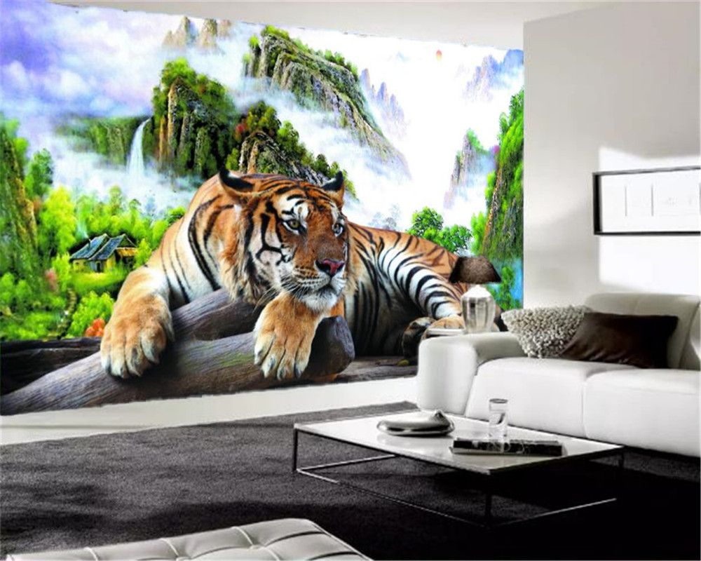 3d murais papel de parede para sala de estar tigre 3d estereoscópico papel  de parede decoração