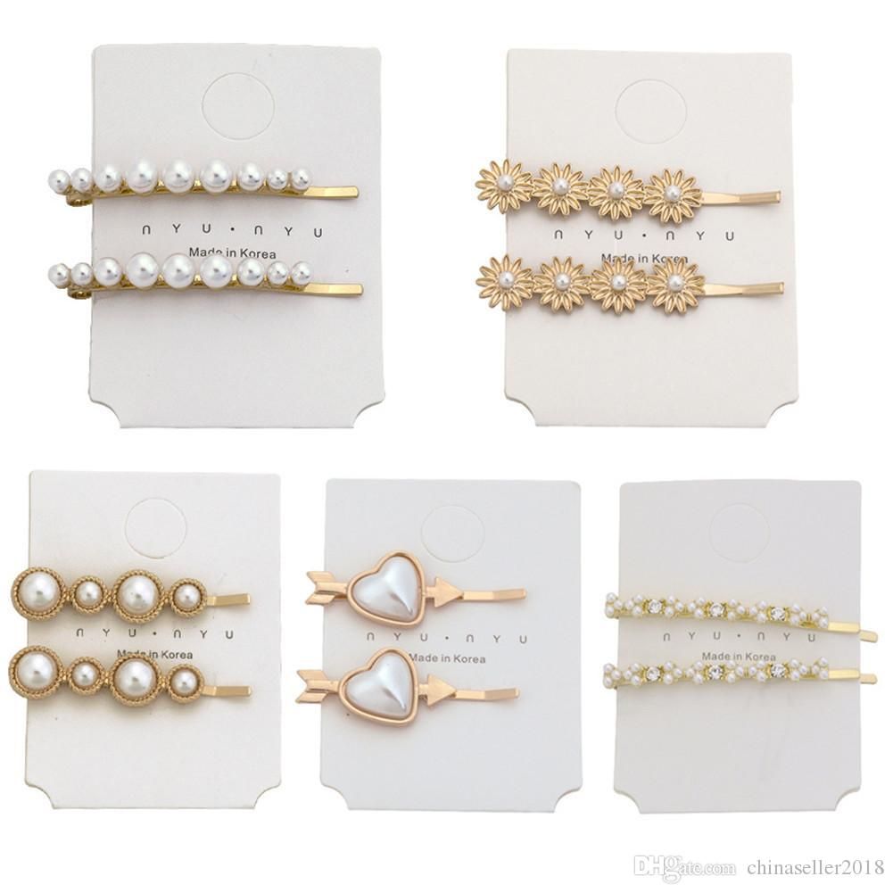 1 Card Women Hairpins Hair Clips Pearl Bobby Pins Side Clips