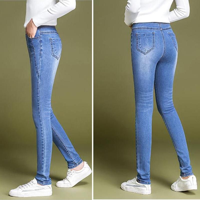 Plus Size Women Legging Skinny High Waist Jeans Trousers Denim Pencil Pants Slim