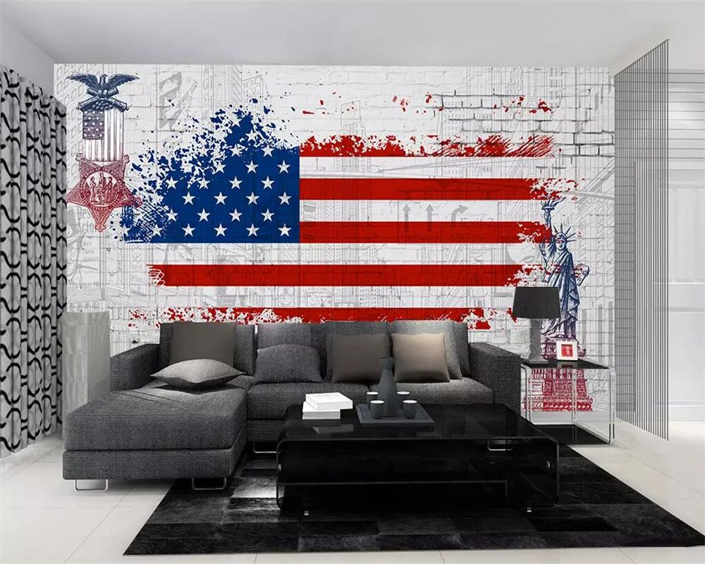 Custom Wallpaper Retro American Flag Graffiti Tv Background Walls Custom Wallpaper Retro American Flag Graffiti Tv Background Walls