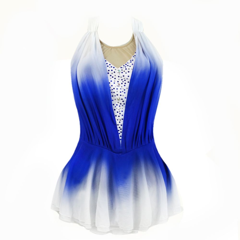 Mystic Twist Back BLUE Velvet Ice Skating Dress Dance Costume Child & Adult 