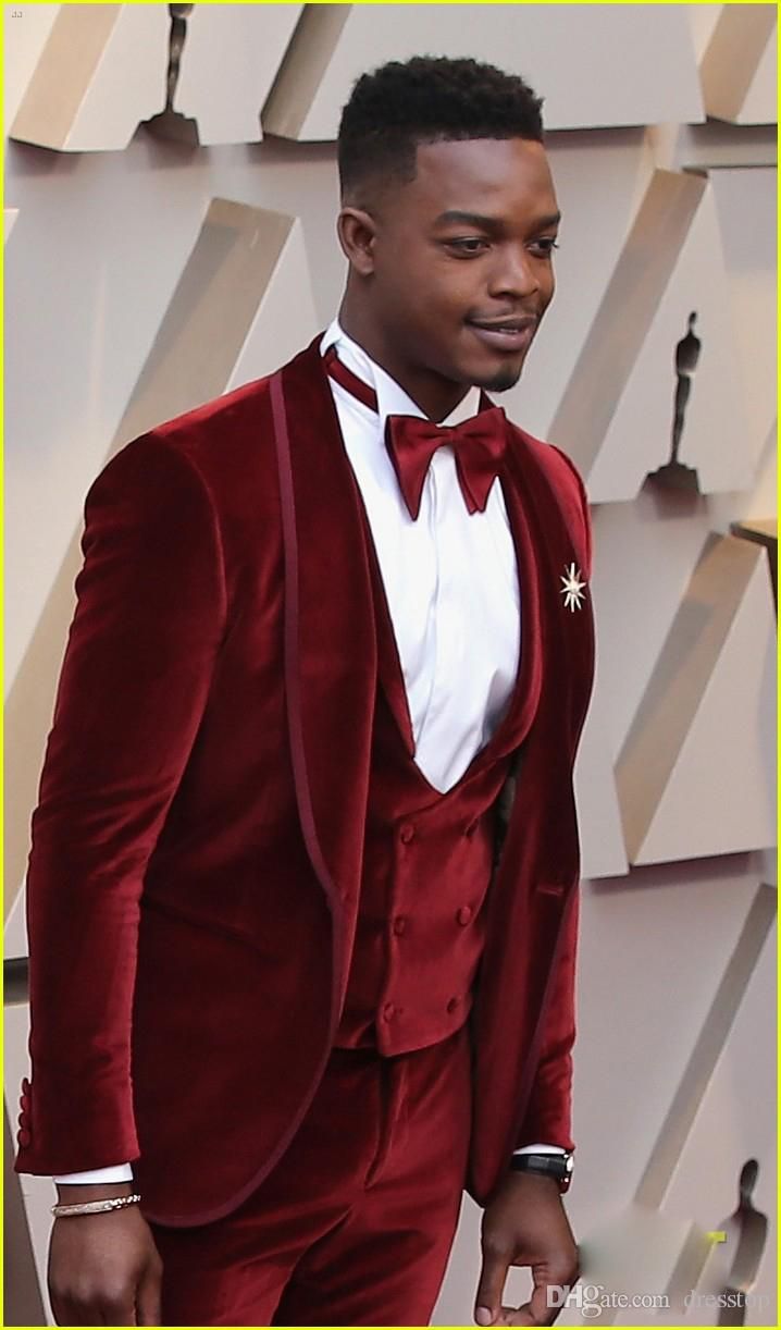 Red Velvet Prom Men Suits Groom Jacket 