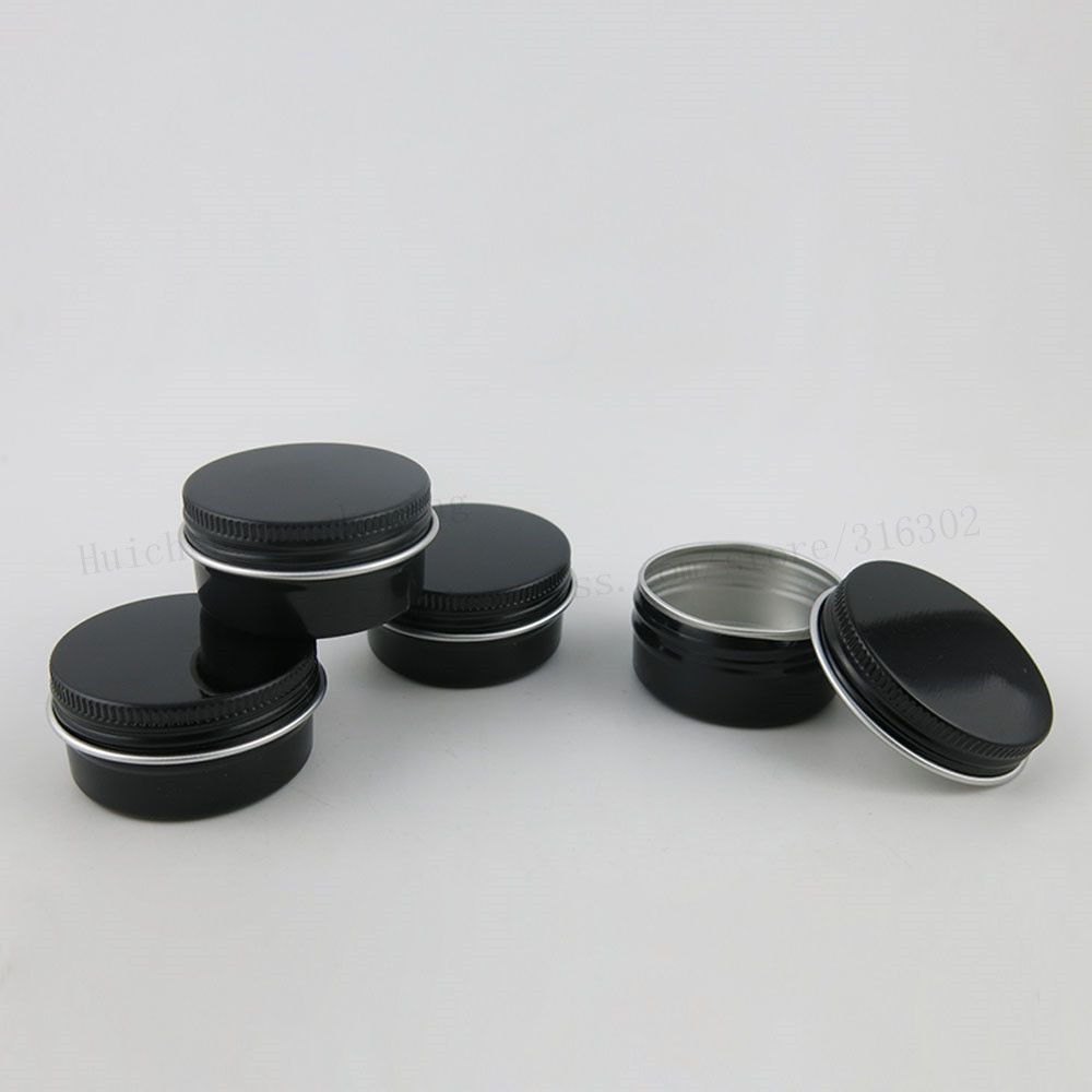 100 x 15g 20g Svuotare Mini Nero Alluminio vaso crema Pot Nail Art Makeup Lip Gloss Cosmetic metallo barattoli contenitori