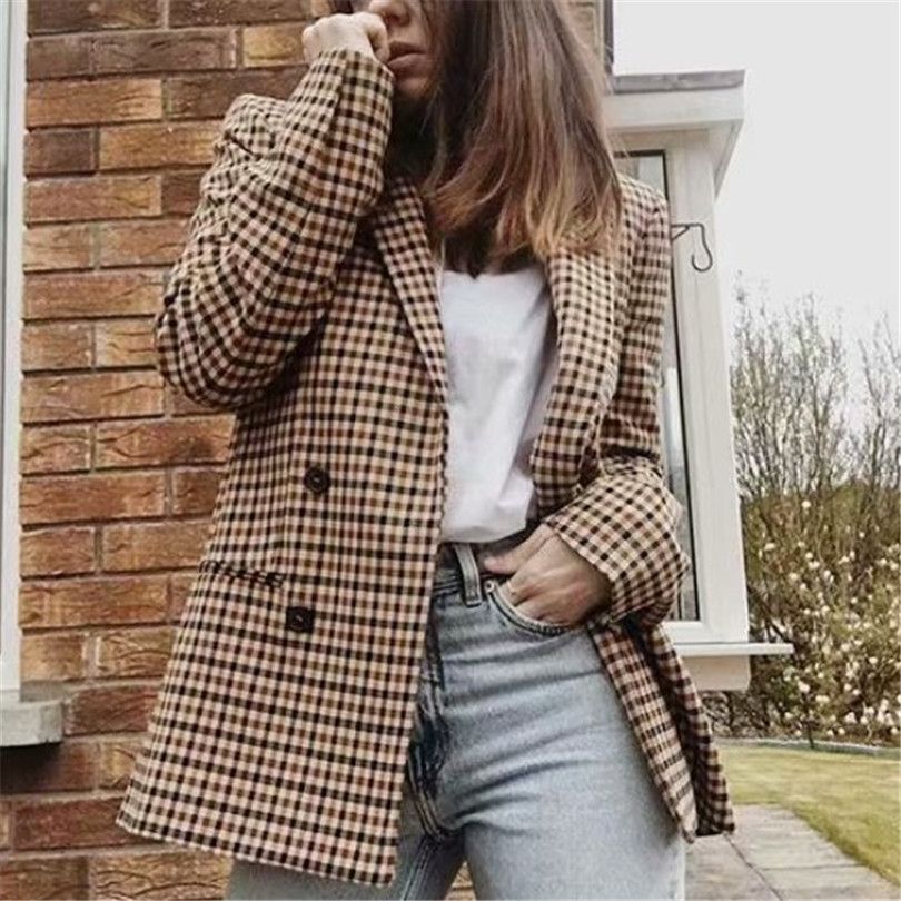 Compra Taotrees Mujeres Otoño Chaqueta A Cuadros Chaqueta Blazer Cruzado  Office Lady Vintage Pocket Coat Outfit Streetwear Barato | Entrega Rápida Y  Calidad | Es.Dhgate