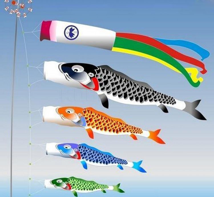 Japanese Koinobori Koi Nobori Carp Windsocks Streamers Colorful Fish Flag  Decoration Med Fish Kite Flag Hanging Wall Decor