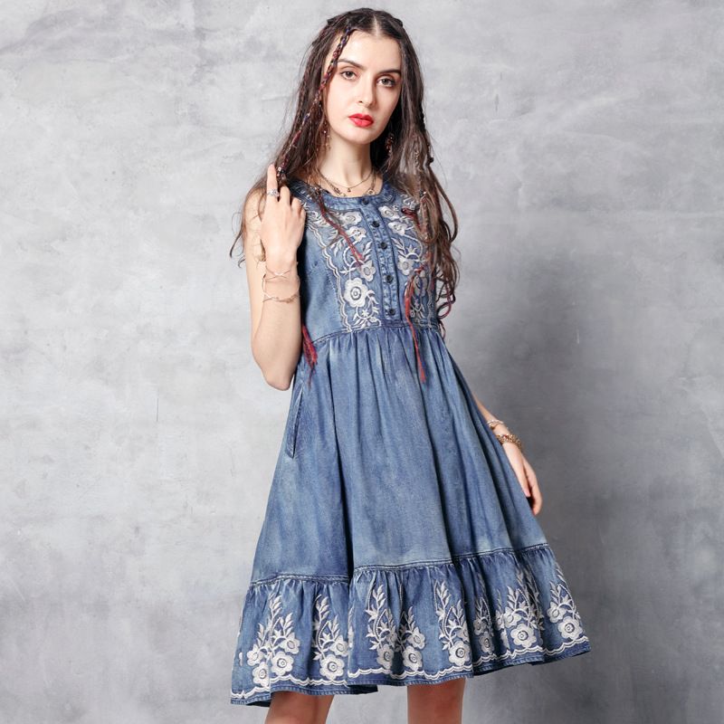 Summer New Womens Designer A Line Sleeveless Skirt Vintage Embroidered Ruffled Denim Dress Size S L Wholesale From Dfbeauty 50 18 Dhgate Com Summer New Womens Designer A Line Sleeveless Skirt Vintage Embroidered Ruffled Denim Dress Size S L Wholesale From Dfbeauty 50 18 Dhgate Com