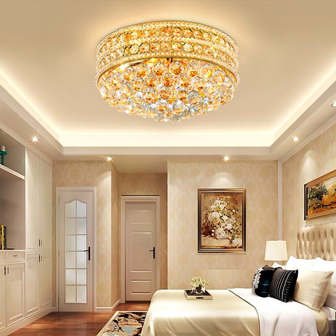 Modern Crystal Round Ceiling Chandelier Lights Gold Luxurious Chandeliers Lamp Flush Mount Led Lighting For Bedroom Foyer From Lamloon 332 87 Dhgate Com - Modern Led Ceiling Chandelier Lights