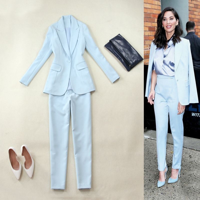 Light blue pants suit womens Clearance