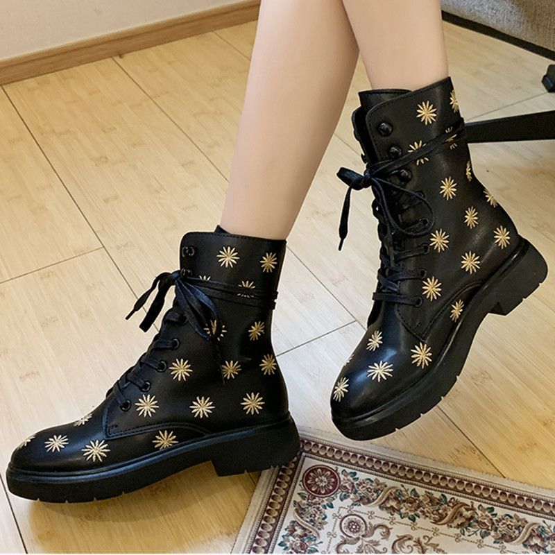 combat boots with flowers