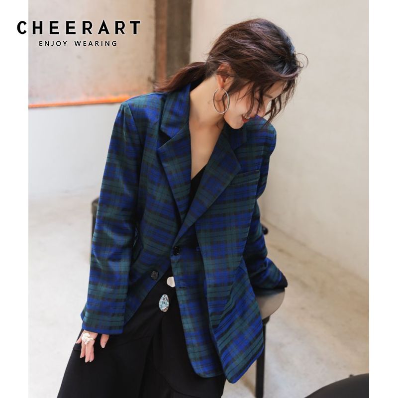 Compra Trajes De Mujer Blazers Cheerart Otoño 2021 Mujeres A Cuadros Y  Chaquetas Verde Azul Casual Blazer Otoño Damas Abrigos Mujer Traje Chaqueta  Barato | Entrega Rápida Y Calidad | Es.Dhgate