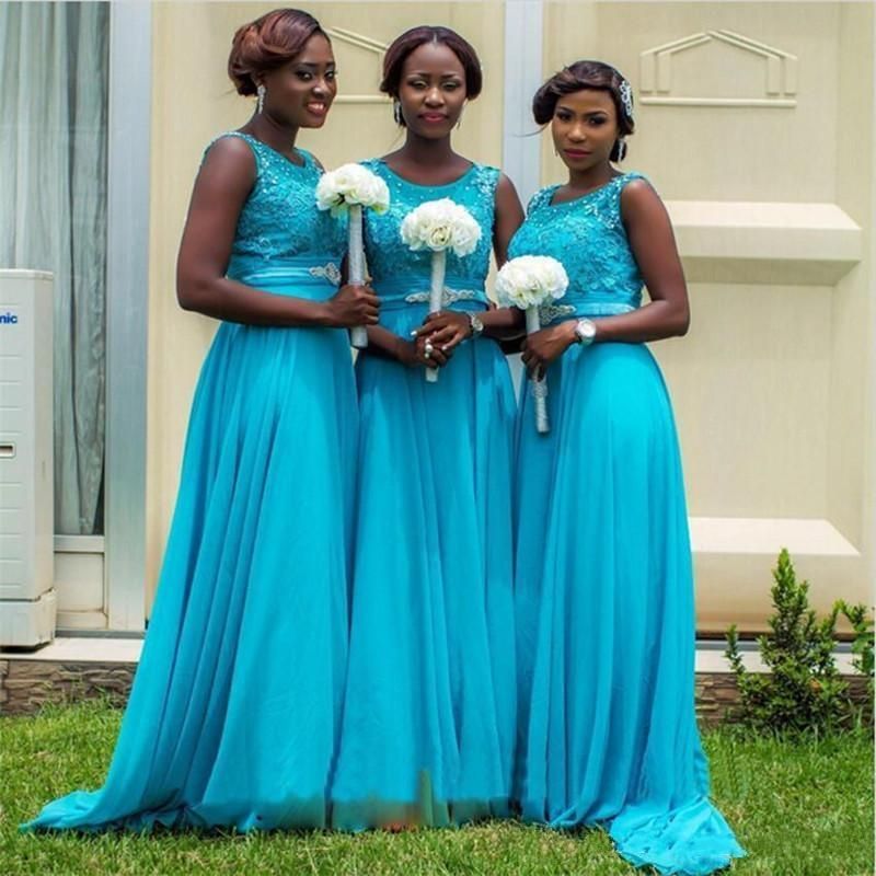 Compra Vestido De Dama De Honor De Gasa Turquesa Larga Dama De Honor Vestido  Para Fiesta De Boda Invitados De Cucharada De Encaje De Longitud De  Longitud De Longitud Vestidos De Fiesta