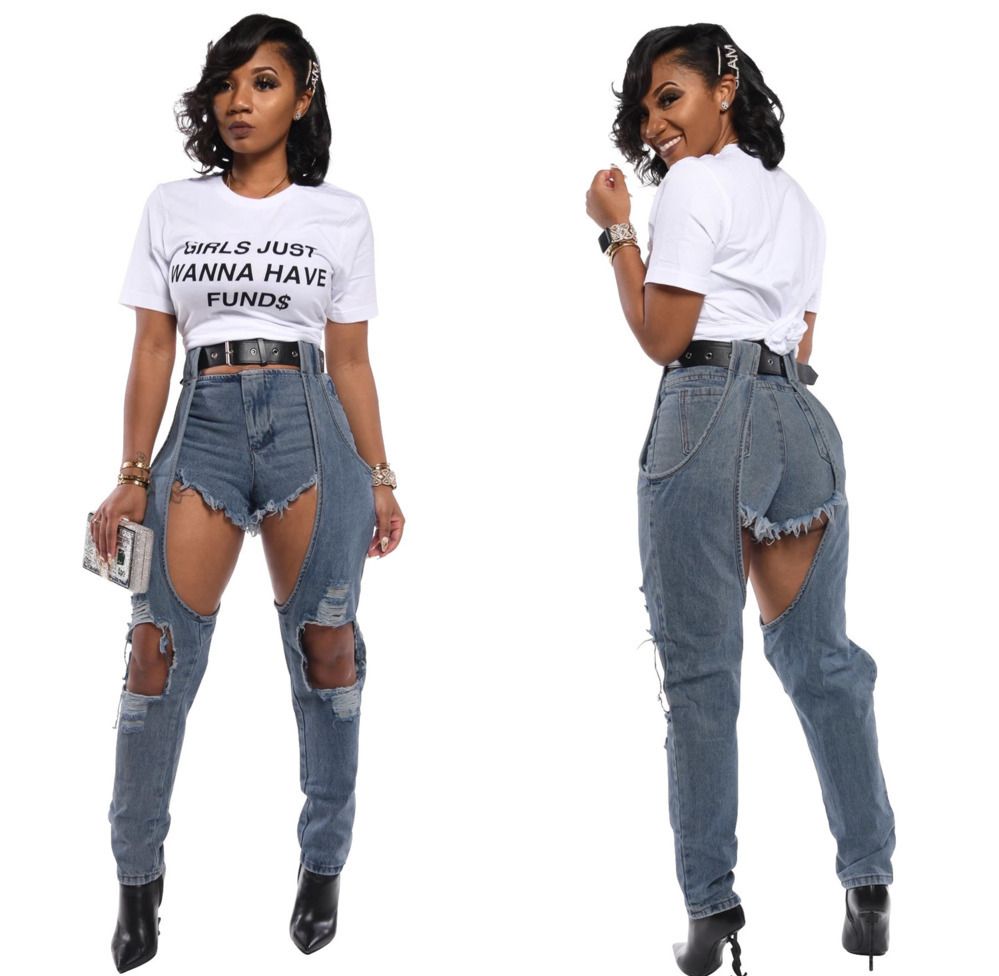 ladies stretch ripped jeans