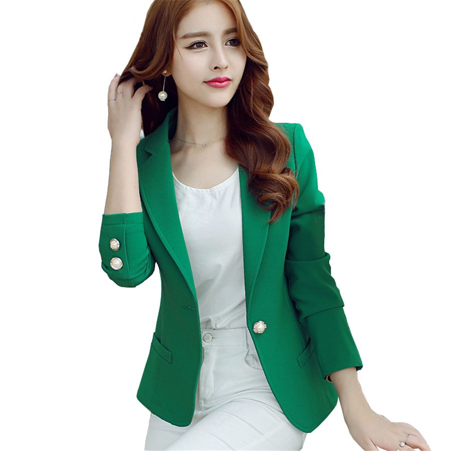 Mujeres 2019 Primavera Color Verde Color De Manga Larga Chaquetas Solid Solo Coat Slim Office Chaqueta Mujer Tops Femenino Blazer Mujer De 23,5 € | DHgate