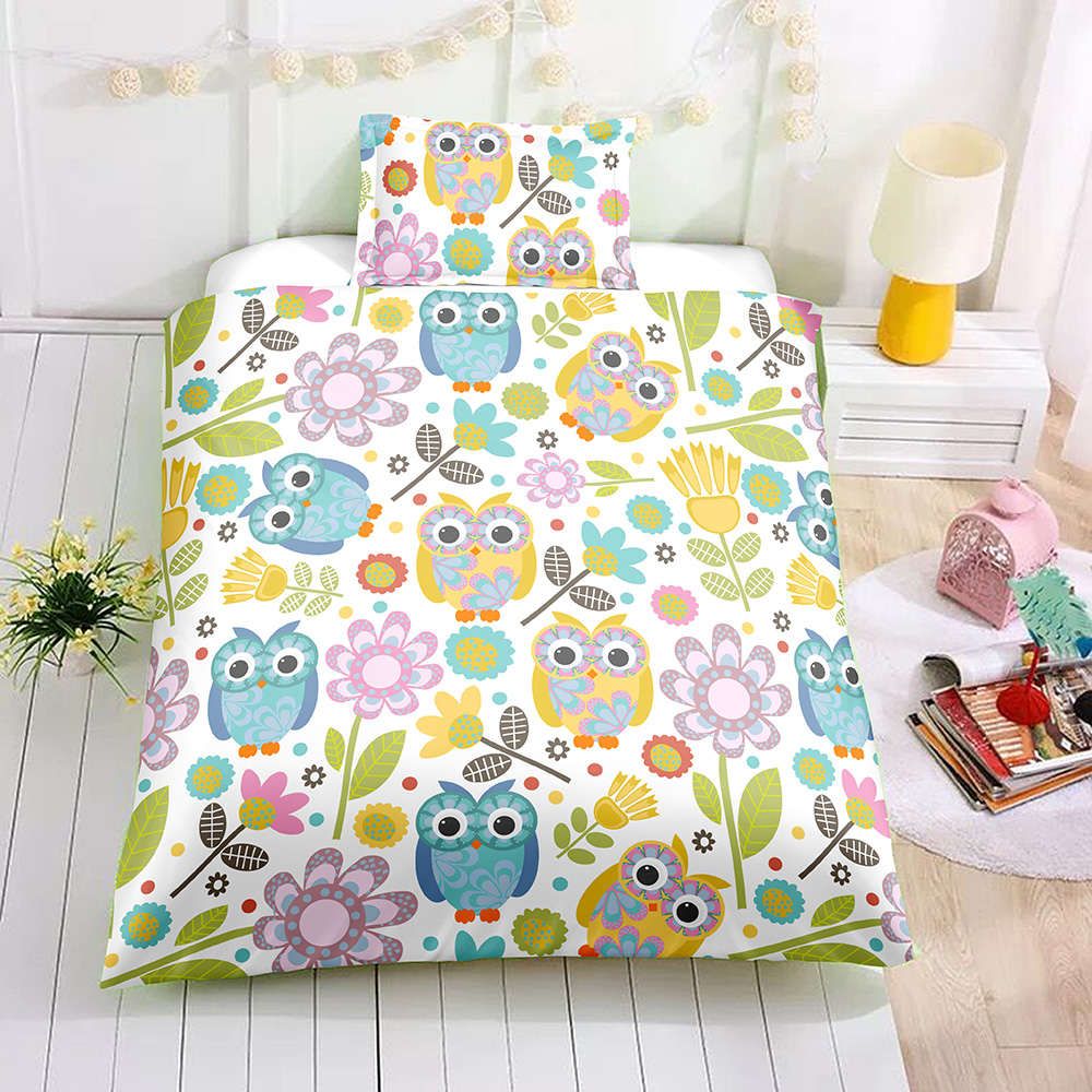 Children Bedding Set Twin Size Lovely Fresh Cartoon Owl Duvet