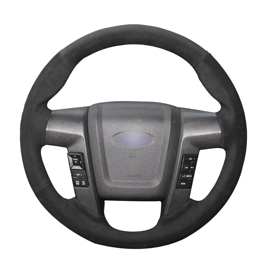 DIY Black Suede Leather Car Steering Wheel Cover For Ford F150 F 150