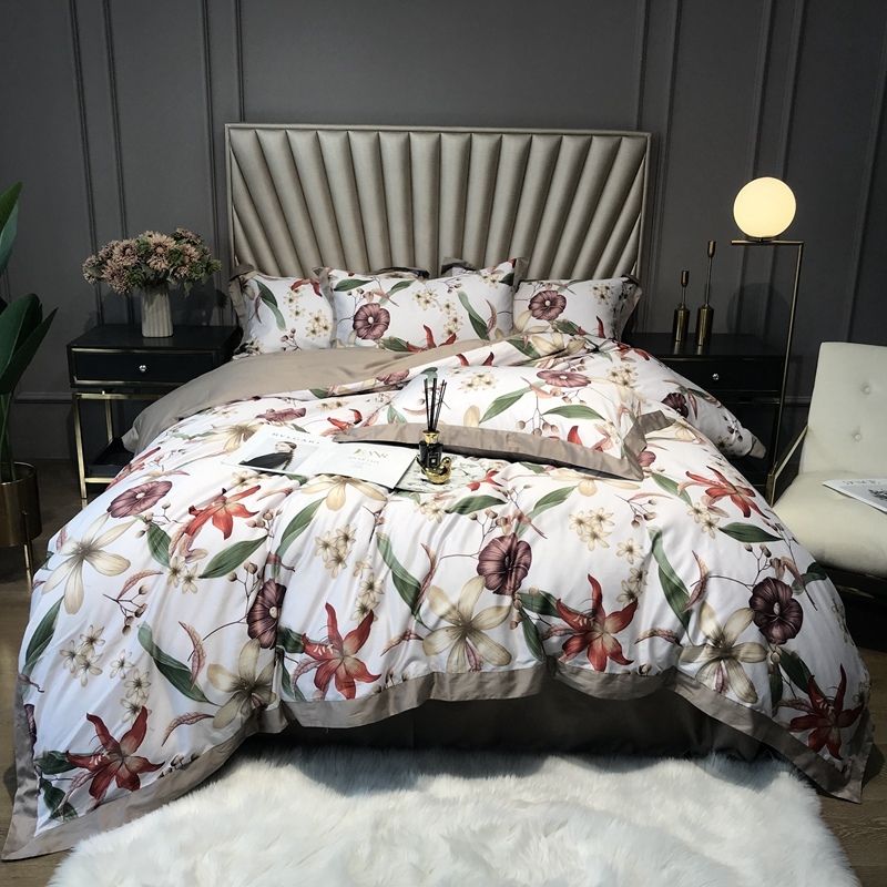 Green Botanical Plant Leaves Duvet Quilt Cover Pillow Shams Queen