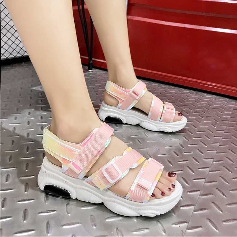 red chunky platform sandals