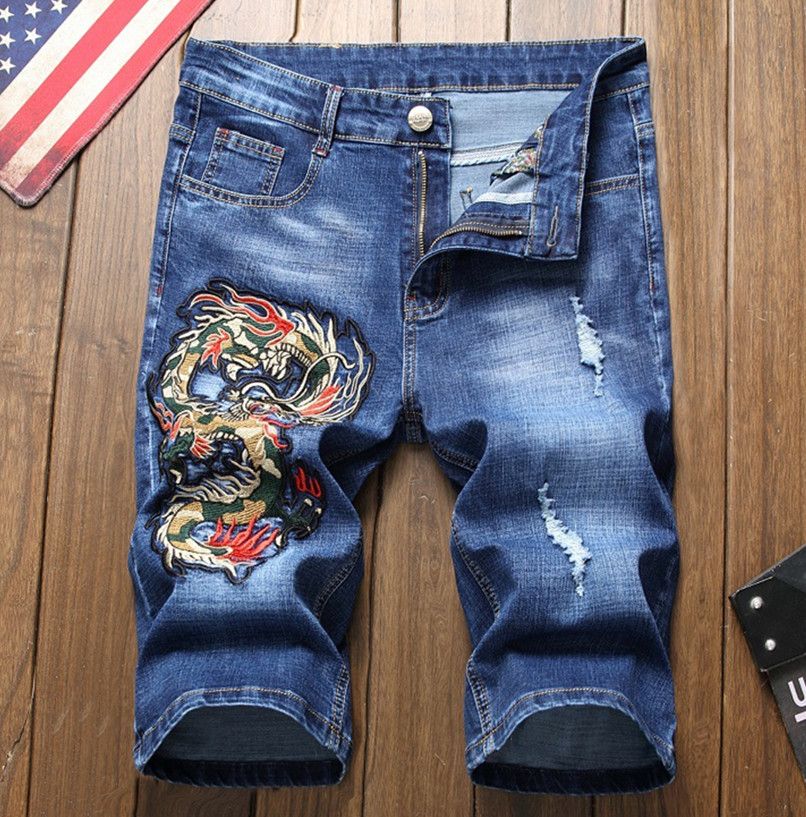 Compra Pantalones Vaqueros De Hombre Nuevo 2019 Primavera 5 / Pantalones  Cortos Bordados Estilo Chino Pierna Recta Pantalones Cortos De Mezclilla De  Gran Tamaño Para Hombres Barato | Entrega Rápida Y Calidad | Es.Dhgate