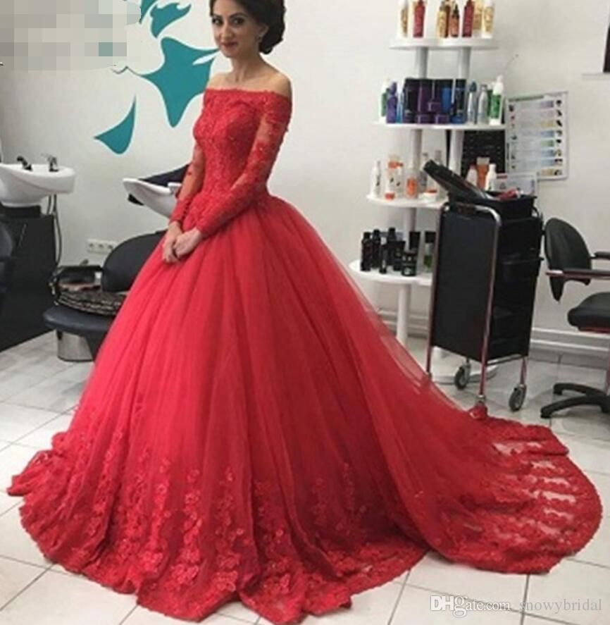 red lace ball gown