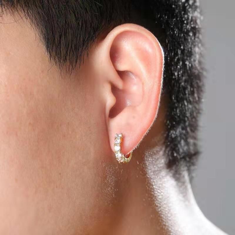 Men's Hip Hop Gold Top Quality Sterling Silver Iced Small Diamond Hoop Earrings 