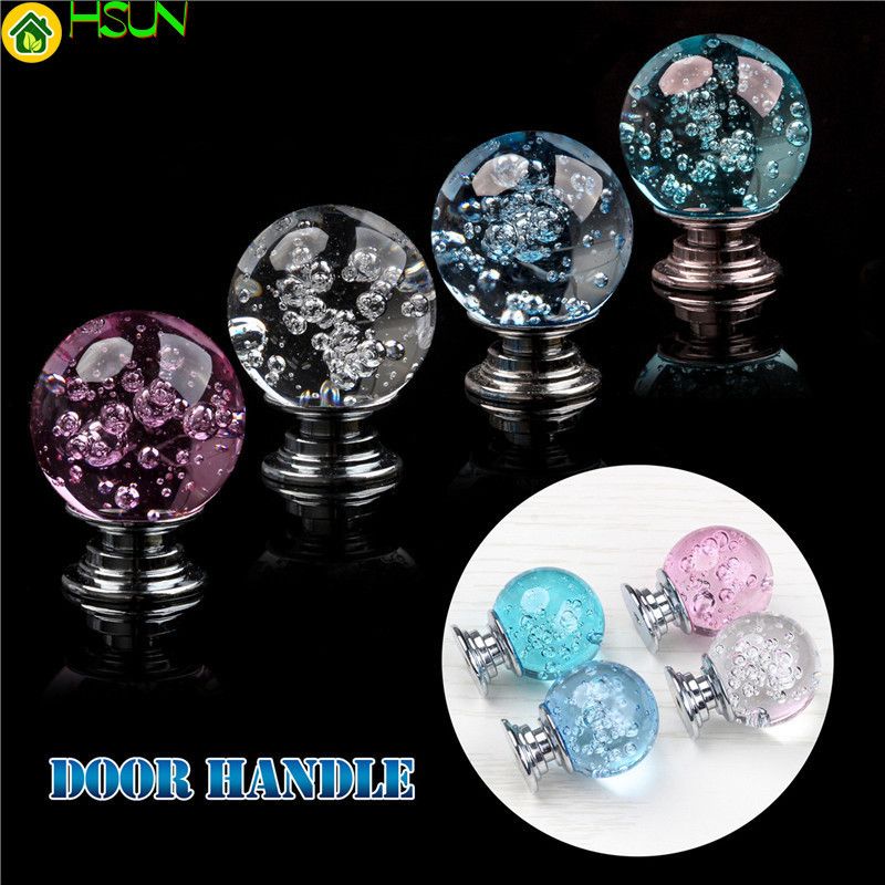 2019 Crystal Glass Cabinet Pulls Round Drawer Bubble Alloy Door