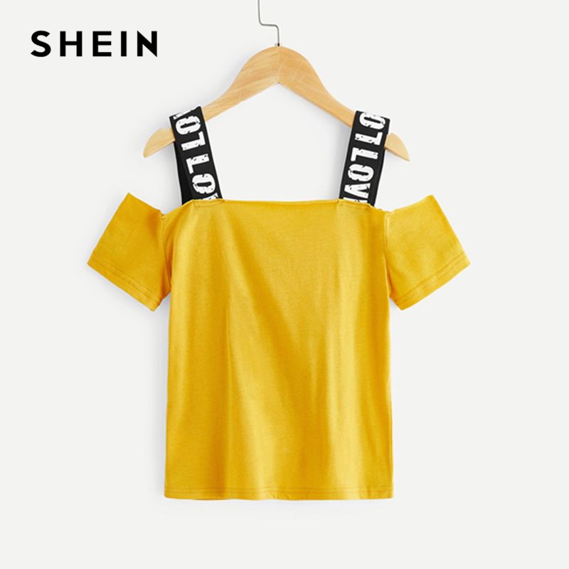 Compre Shein Kiddie Ginger Carta Imprimir Hombro Frio Ninas T Shirt Casual Ninos Ropa 19 Verano De Manga Corta Camisetas De Nina Tops Y A 10 69 Del Gou07 Es Dhgate Com