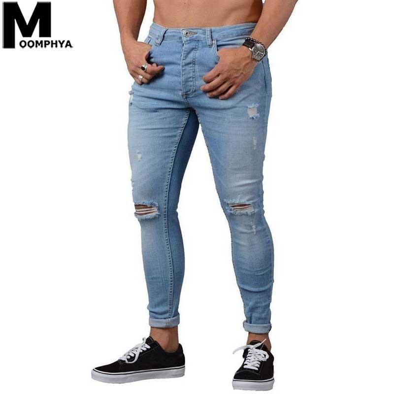 Compra 2019 Agujeros Para Hombre Nuevos Rasgado Cadera Jeans Ajustados Jeans  Para Hombres Streetwear Hip Denim Hombre Negro Pantalones Largos De Los  Hombres Barato | Entrega Rápida Y Calidad | Es.Dhgate