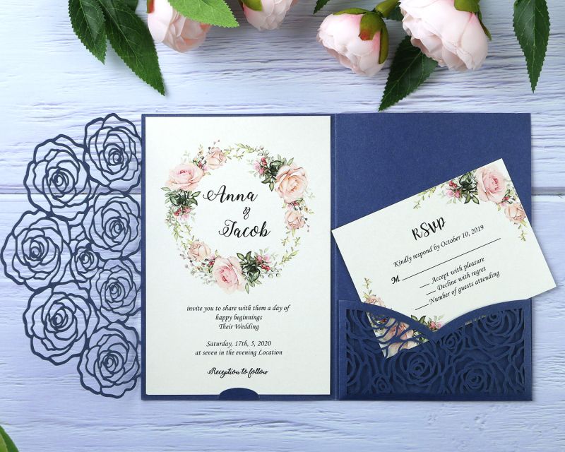 2020 pliegues azul invitaciones para bodas de novia de novia compromiso cumpleaños