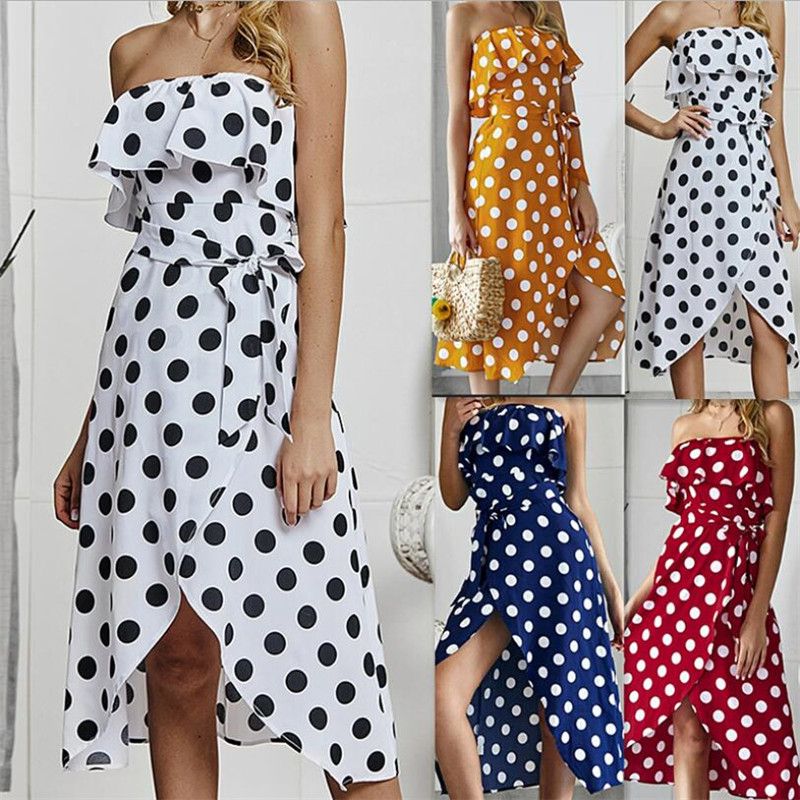 navy and white polka dot midi dress