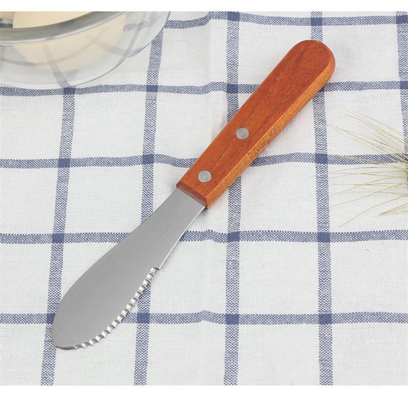 8 unids multifunción mantequilla cuchillos de acero inoxidable amplia mantequilla esparcidores con mango de madera para crema de queso