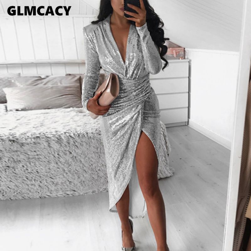 white long sleeve sparkly dress