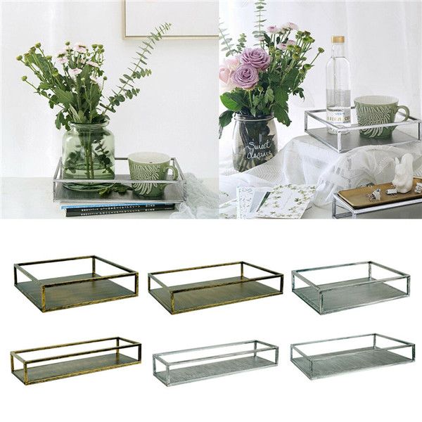 2019 Decorative Metal Sqaure Rectangular Serving Tray For Makeup