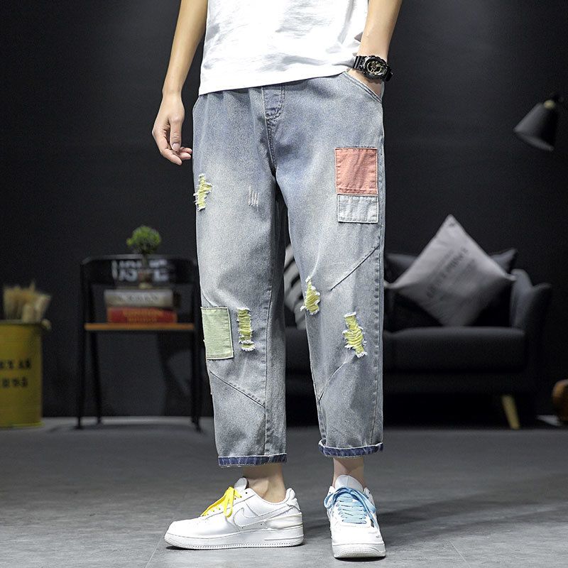 Hole Patch Jeans Mens Fashion Hit Color 