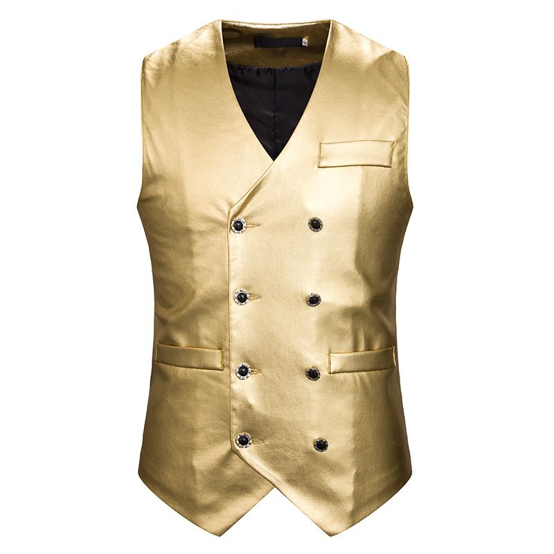 Men V Neck Metallic Shiny Gilet Stage Party Sleeveless Jacket Vest Top Waistcoat