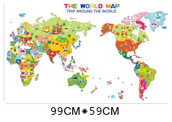 Acheter Coloré Dessin Animé Carte Du Monde Sticker Mural Enfants Chambre Salon Pépinière Décoration Vinyle Affiche Stickers Muraux Art Mural