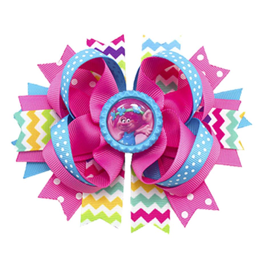 4.5” Handmade Poppy Trolls Boutique Hair Bow Rainbow
