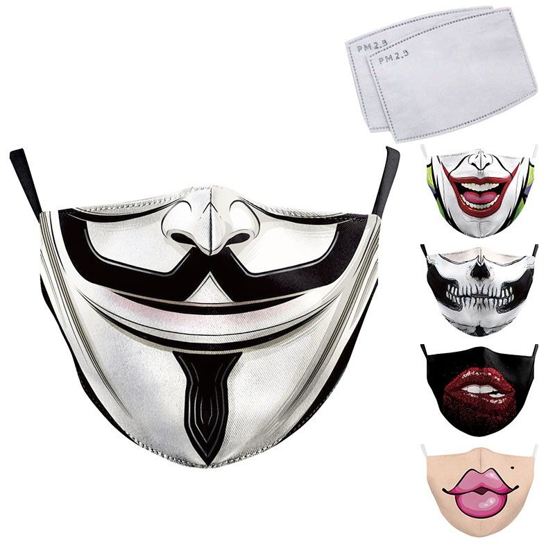 2020 Adult Funny Big Mouth Print Face Fabric Masks Clown Mouth Cover Reusable Protection Dust